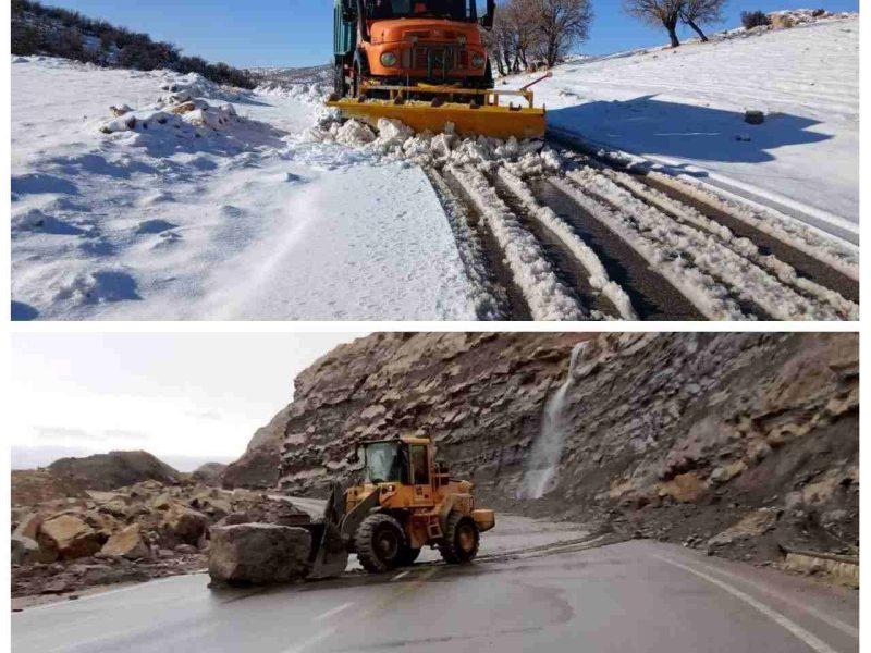 ۴۵ کیلومتر برف‌روبی و ۱۸۳ مورد ریزش‌برداری در محورهای ایلام